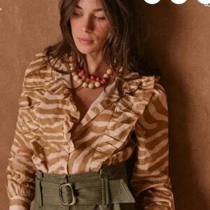 Sezane Tan and White Zebra Blouse
